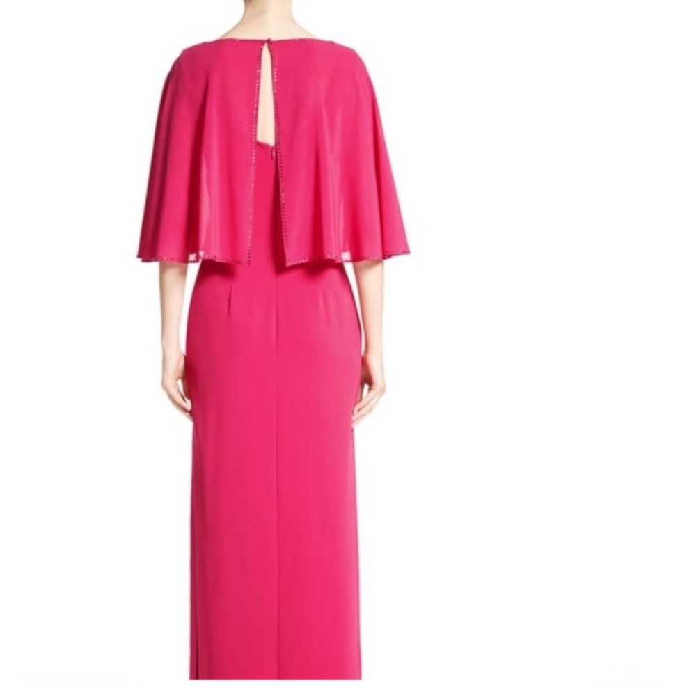 ST. JOHN evening dress maxi flutter sleeve cape cady solid pink valentine size 6 - Picture 2 of 14